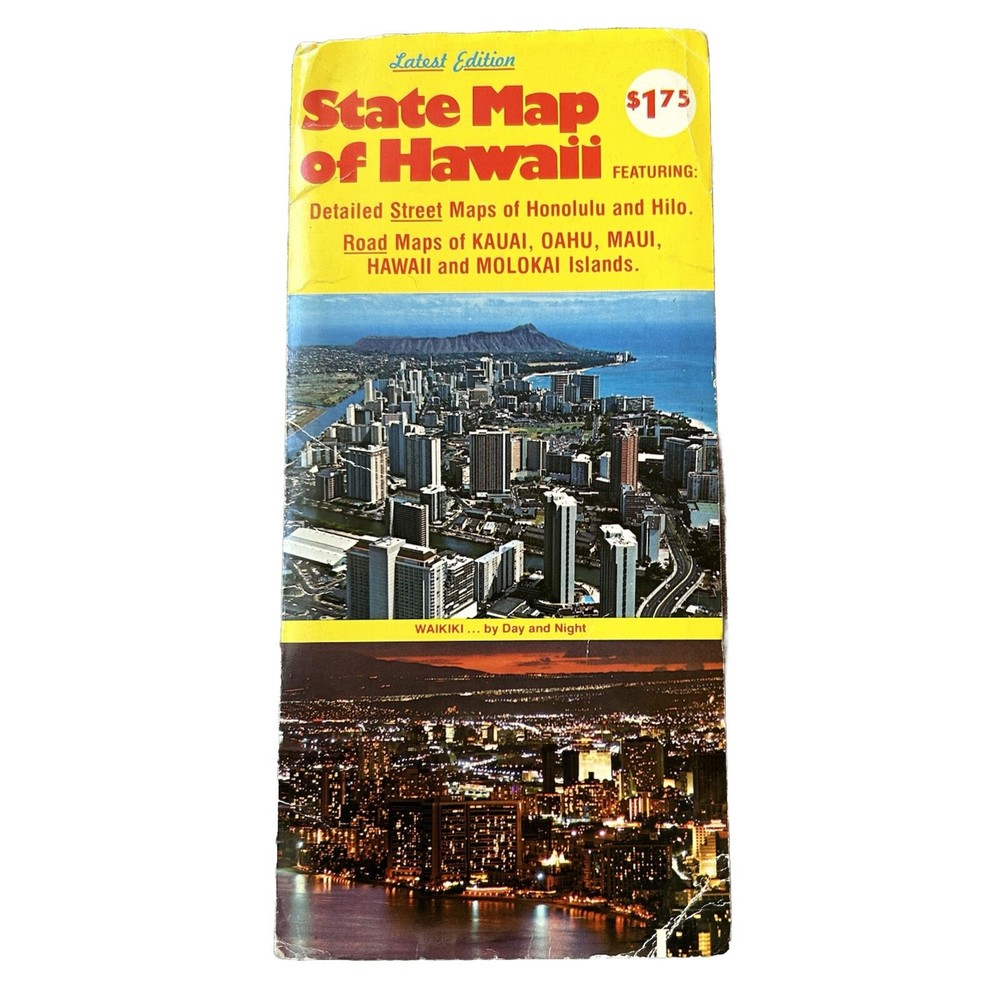Vintage Collectible State Map Of Island Hawaii Honolulu Kauai Maui Hilo Street